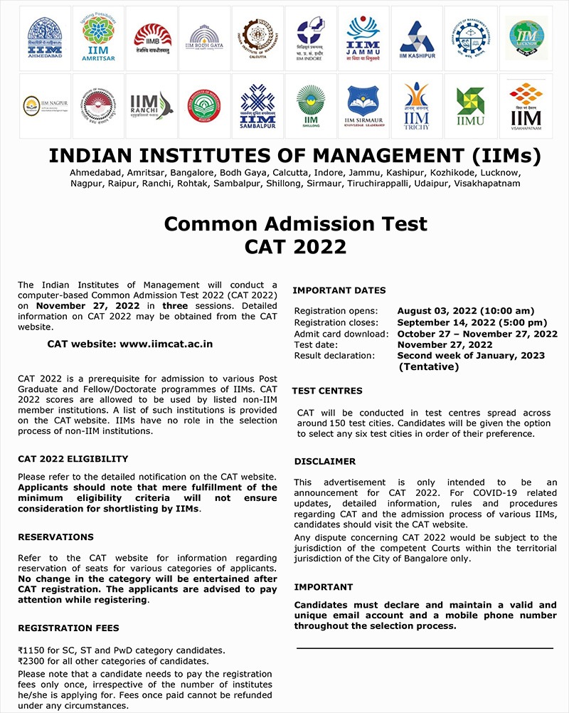 CAT 2022 Notification Download PDF Released on July 31 at iimcat.ac.in